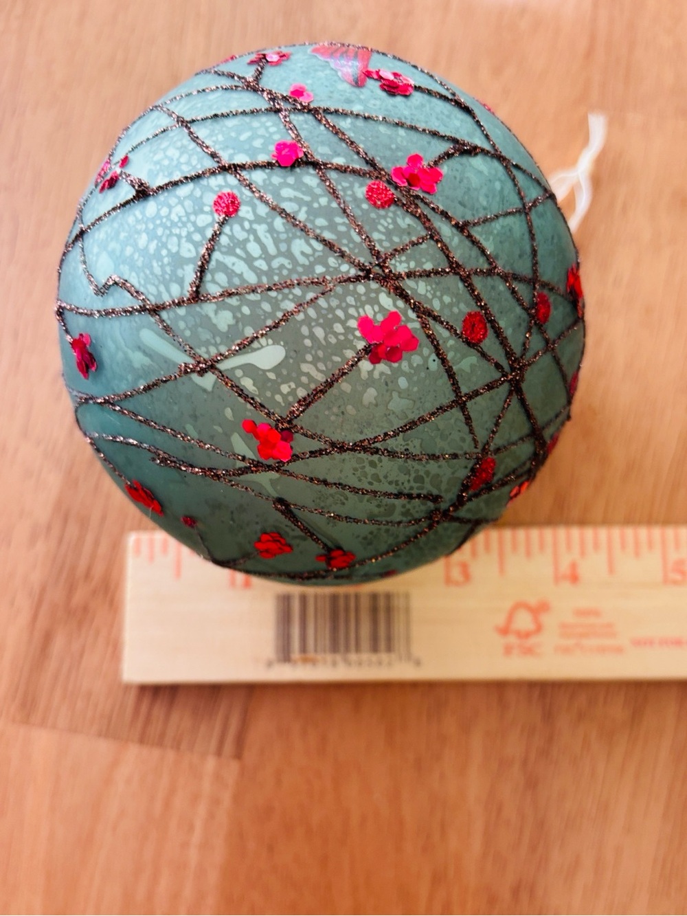 Hand-Painted Green Glass Ornament with Red Cardinal - Picture 7 of 7